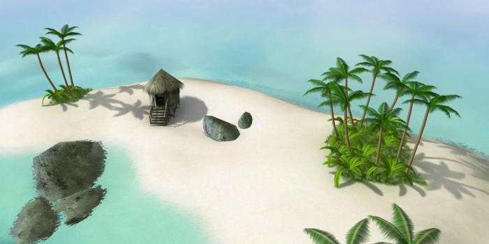 1024x768 Oasis 3D screensaver: get to the secluded equatorial island of your