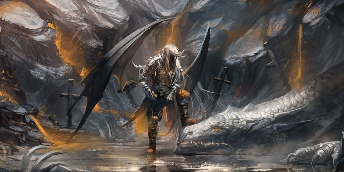 1332x850 Wallpaper crosses, dragon, sword, warrior, art, bones, sakimichan