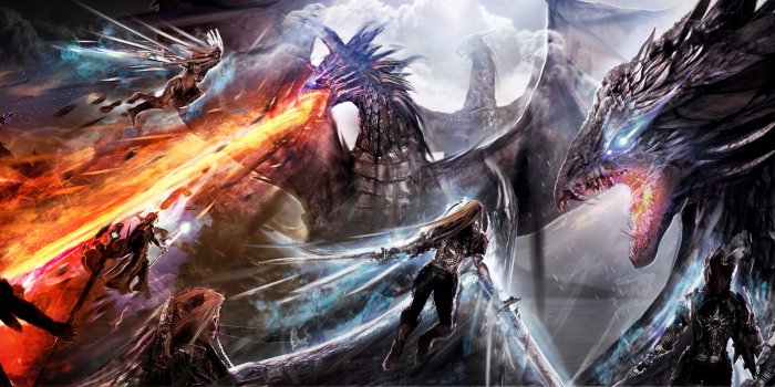 3404x1260 5078121 Dragon, Warrior, Sword wallpaper and background | Fantasy