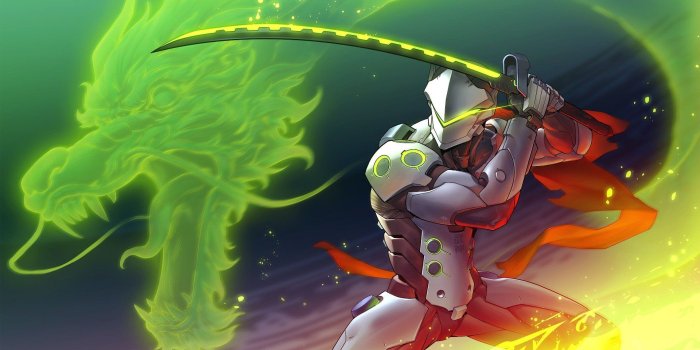 1920x1080 Genji Shimada, Robot, Dragon, Sword, Fantasy art, Overwatch, Genji