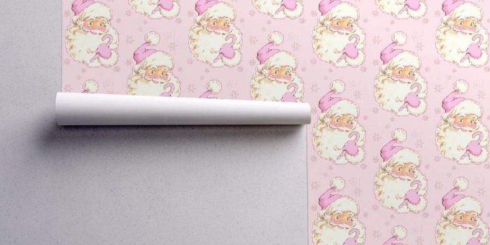 1024x1024 Vintage Santa Wallpaper Sample Swatch - Pink Santa Shabby Santa Pink