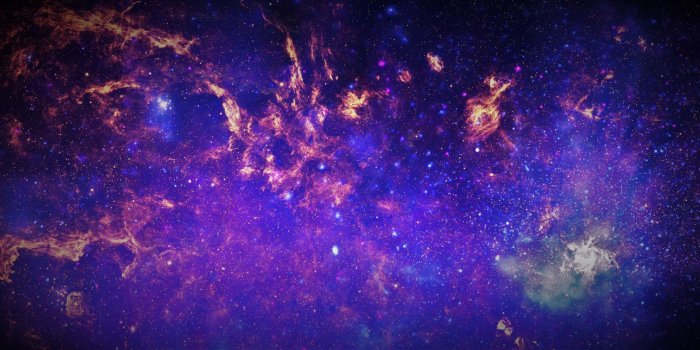 3440x1440 Purple and orange galaxy, galaxy, stars, sky, blue HD wallpaper
