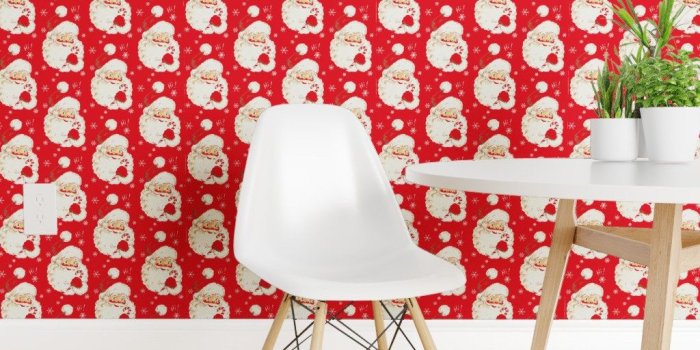 1024x1024 Santa Wallpaper - Hi Santa Claus Christmas Red by parisbebe - Vintage  Holiday Wallpaper Double Roll by Spoonflower