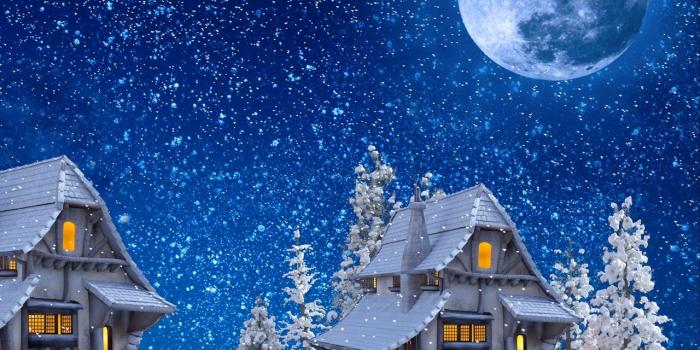 1280x1280 Download wallpaper 1280x1280 houses, winter, snow, moon, toy ipad