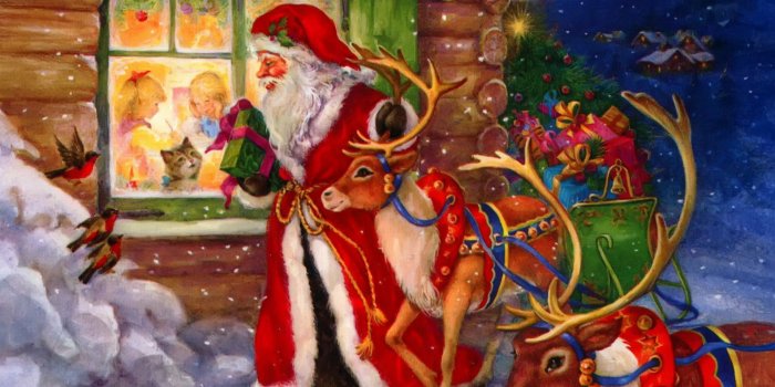 1920x1440 He knows if you are naughty or nice! Santa and reindeer | Christmas