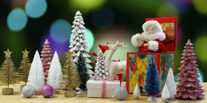 1920x1080 Christmas trees setting with vintage Santa music box with Jingle Bells  audio. Stock Video Footage - Storyblocks Video