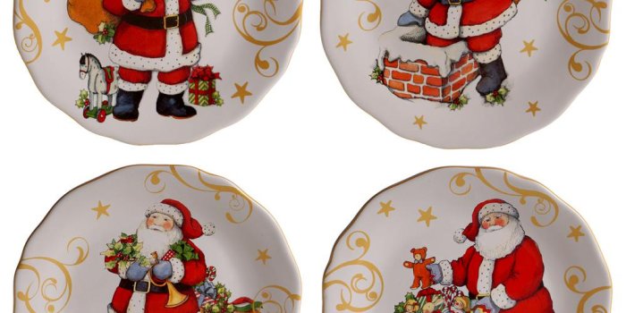 1000x1000 Vintage Santa 4-pc Multi-Colored 9 in. Dessert Plate Set