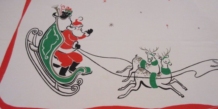 2048x1536 CHP Mod Santa Sleigh Reindeer Christmas Novelty Vintage Printed Tablecloth  (63 X 53)