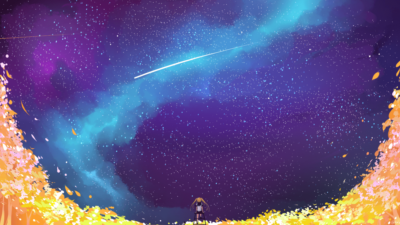 1366x768 Download 1366x768 Anime Girl, Space, Stars, Galaxy, Falling Stars