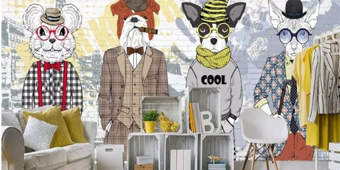 1000x800 US $9.0 40% OFF|beibehang Custom 3d wallpaper mural Hand Painted abstract  animal Cartoon dog clothing store background wall decorative wallpaper-in 