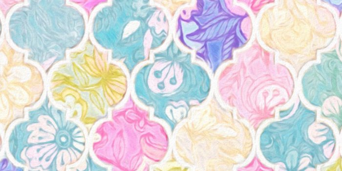1010x1668 Soft Bright Pastel Floral Moroccan Tiles fabric by Micklyn on