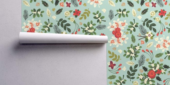 1024x1024 Vintage Wallpaper Sample Swatch - Christmas Holiday Mistletoe Ditsy