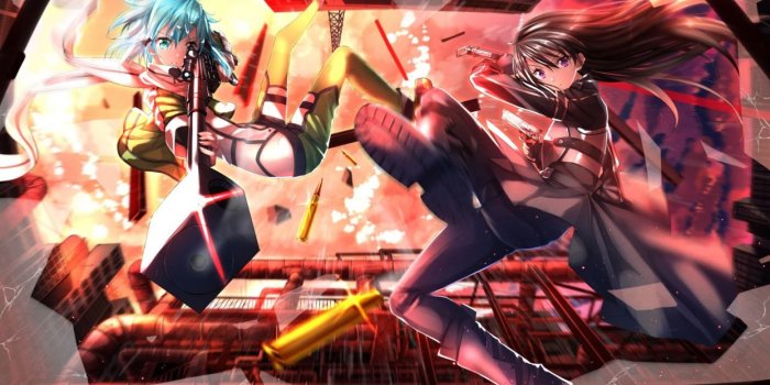 1244x700 Anime girls pink gun sword battle wallpaper | 1920x1080 | 446889