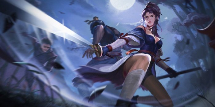 1332x850 Wallpaper look, girl, night, pose, weapons, the moon, anime, battle