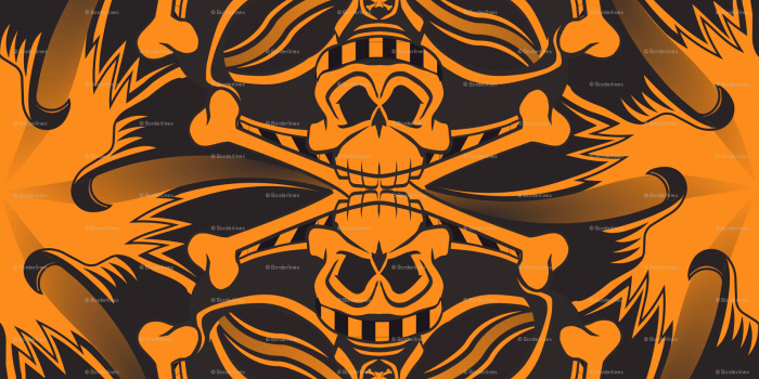 1685x2924 ☆ PIRATE SKULL GEOMETRIC PATTERN ☆ Black and Orange - Small Scale