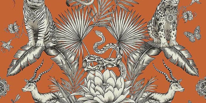 1000x1000 Floral Orange Wallpaper Animal Print Leopard baboons Trees Leaf Jungle  Belgravia
