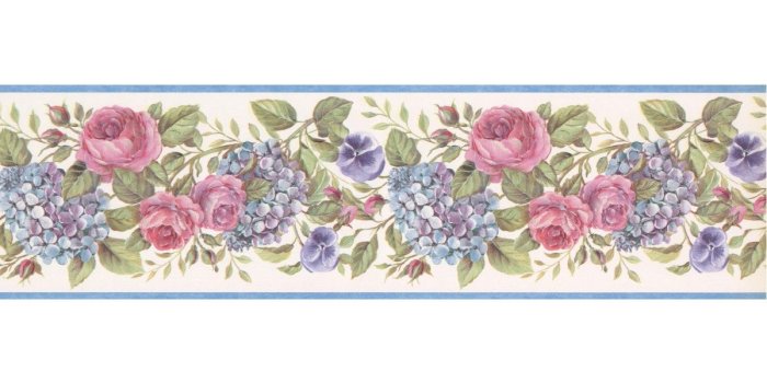 1200x900 Prepasted Wallpaper Borders - Lavender Pink Roses Wall Paper Border