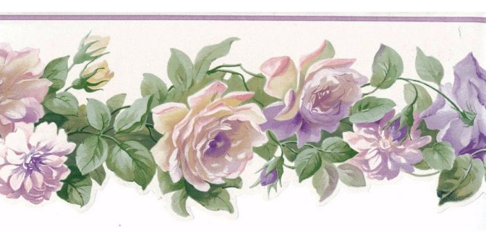 1200x900 Prepasted Wallpaper Borders - Running White Roses Wall Paper Border
