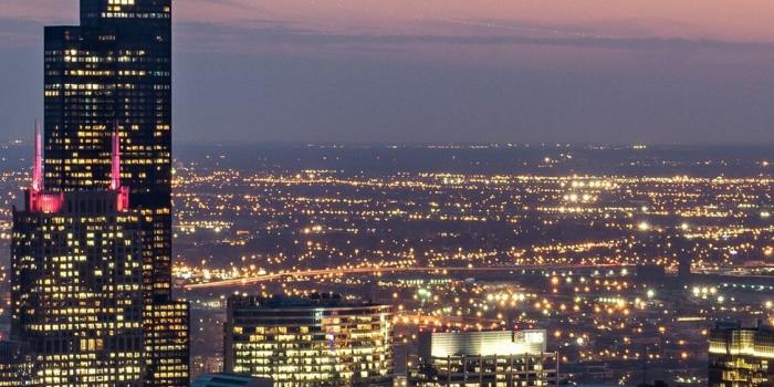 1125x2436 USA, Chicago, skyscrapers, night, lights, cityscape 1242x2688 iPhone
