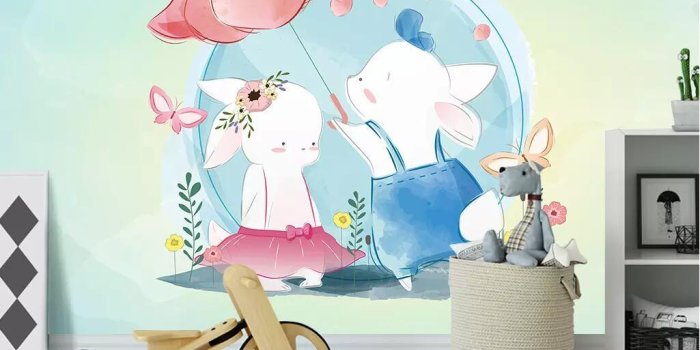 1025x882 3d room wallpaper custom photo non-woven mural Cartoon bunny umbrella  butterfly child bedroom background wall wallpaper for walls 3 d