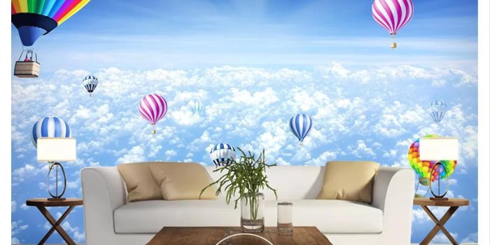1182x808 Wholesale-Custom 3d silk photo mural wallpaper Sky Clouds Hot Air Balloons  Beautiful Mural 3D Living Room TV Background Wall Stickers