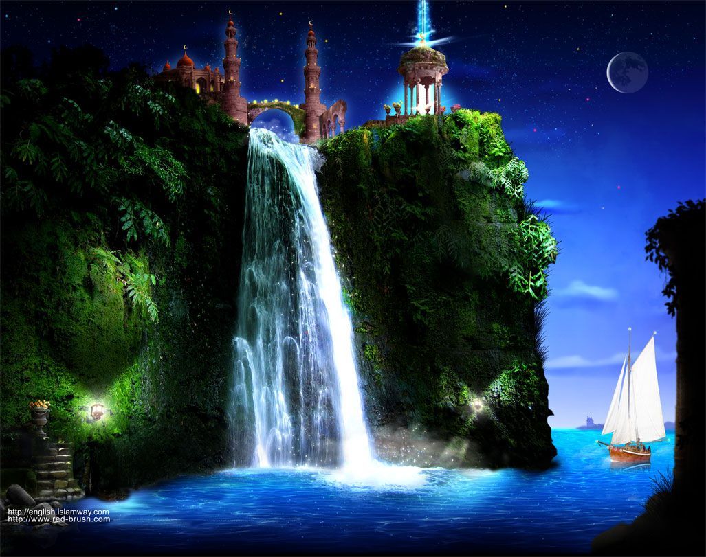 1027x811 Moving Waterfall Wallpaper | Free download Islamic art waterfall