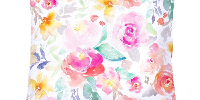 1000x1000 Shorping Zippered Pillow Covers Pillowcases 20X20 Inch Bright Pink Yellow  Girly Watercolor Flowers Wallpaper Background Decorative Throw Pillow