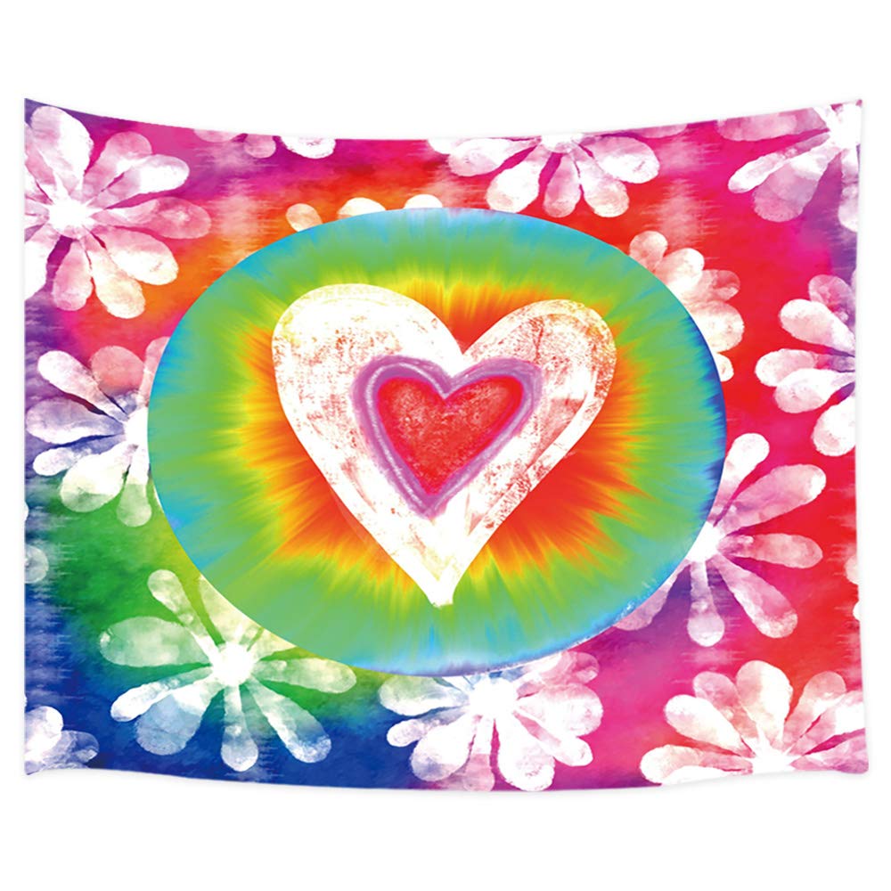 1000x1000 Amazon.com: Tie Dye Wallpaper Tapestry Wall Hanging, Rainbow Heart