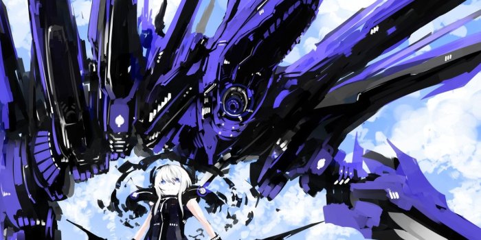 1332x850 Wallpaper girl, robot, anime, art, swords, white hair, unique style