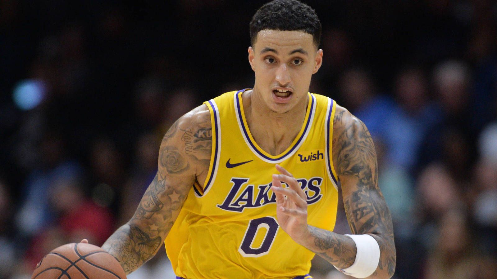 1600x900 Kyle Kuzma wearing same shoes LeBron James wore during first NBA