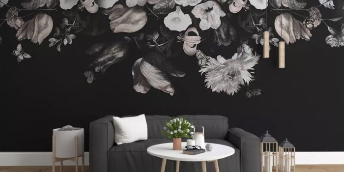 1350x1170 Dark Floral Wallpaper Peony Flower Wall Mural Vintage Floral Wall Art  Classical Home Decor Living Room Entryway Cafe Design