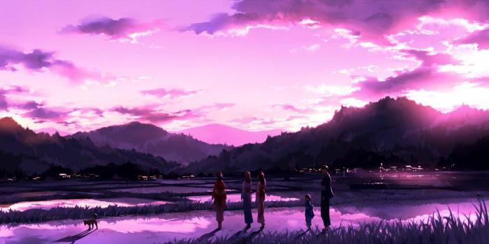 1832x900 Original anime landscape sunset sky cloud beautiful pink group