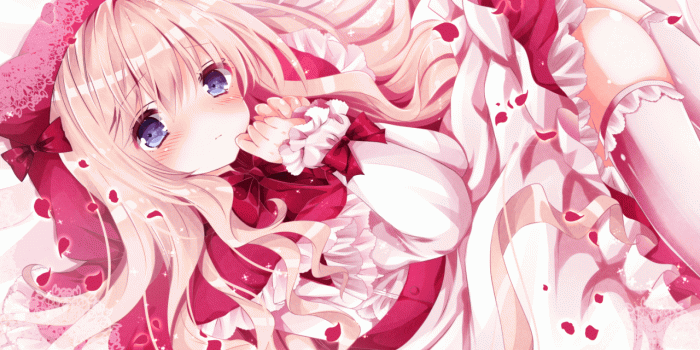 1280x1024 Download 1280x1024 Anime Girl, Dress, Pink Hair, Lying Down, Shy