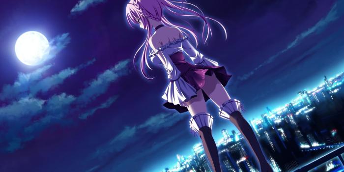2560x1440 Girl with pink hair watching the city wallpaper - Anime wallpapers