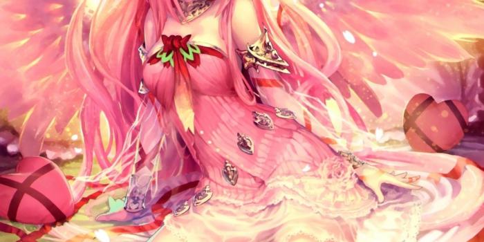 1200x1441 2923614 artwork anime girls anime long hair thigh highs wings pink