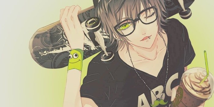 1024x768 Man holding skateboard animated illustration, anime, glasses, anime