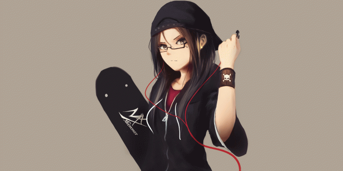 2560x1440 5093096 Skateboard, Earbuds, Anime, Brown Eyes, Cap, Girl, Original