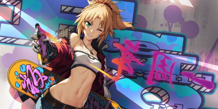 1920x1080 4505916 #Fate Series, #graffiti, #Saber of Red, #skateboard, #anime