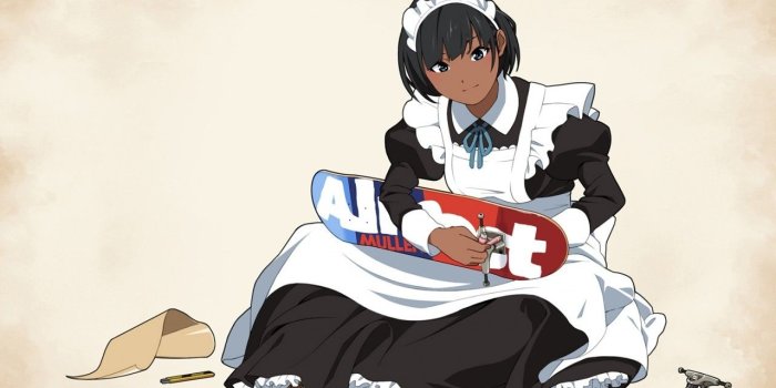 1280x720 Download 1280x720 Anime Maid Girl, Skateboard, Short Hair Wallpapers