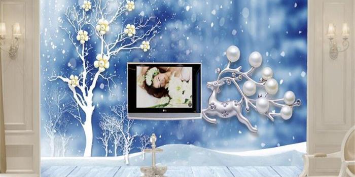 1000x800 US $9.3 38% OFF|Beibehang 3D wallpaper Mediterranean style plum tree pearl  elk background wall living room bedroom TV background mural photo-in