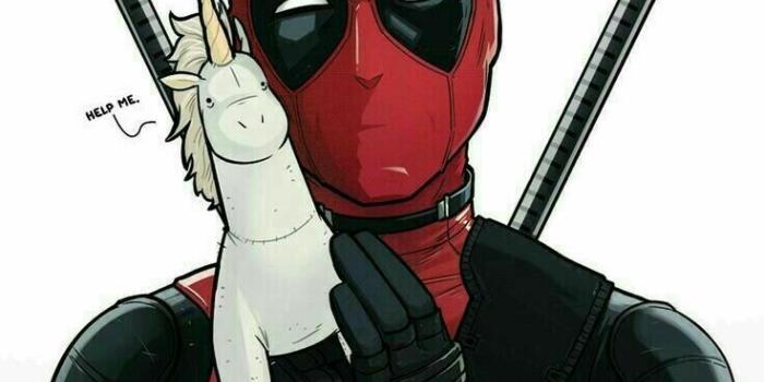 736x1146 Illustrated Deadpool, hugging unicorn. Unicorn saying, 