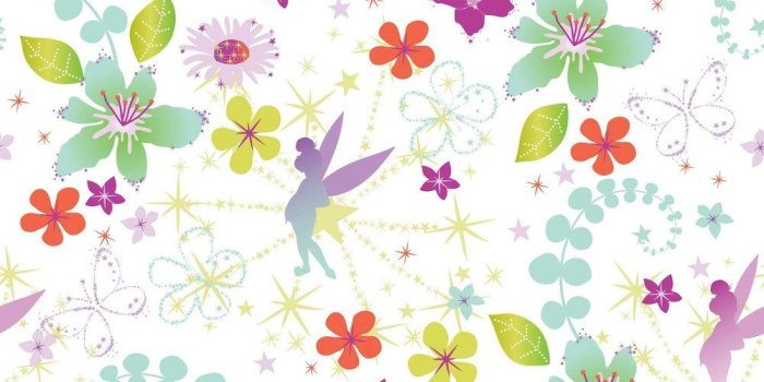 1000x1000 Tinkerbell with Tropical Flowers Wallpaper | Paper | Graham & Brown
