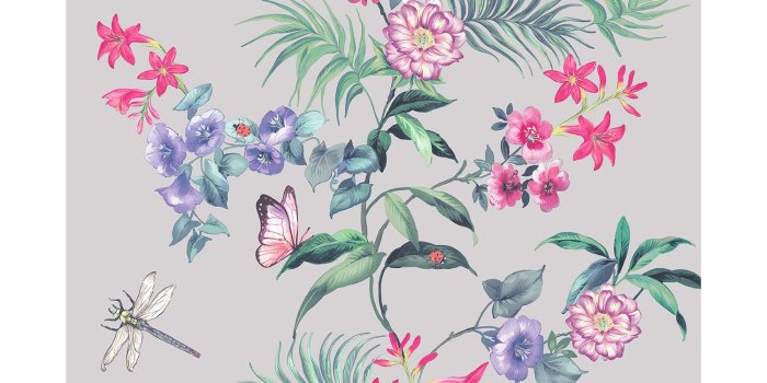 1500x1500 Details about Dragonflies Wallpaper Tropical Exotic Flowers Floral  Butterflies Crown x 3 Rolls