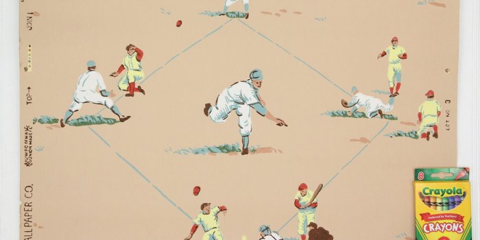 2048x1366 1950s Vintage Novelty Wallpaper Baseball Beige