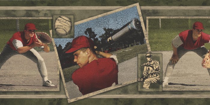9429x2777 Durand Vintage Baseball Cards Sports Retro Cracked 15' L x 7'' W Wallpaper  Border