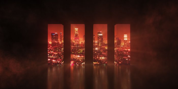 3840x2160 121254 #Cityscape, #Red, #LED, #4K, #Dark, #Wall, #Reflections