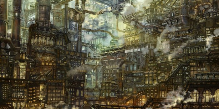 1280x720 Download 1280x720 Anime Steampunk City, Industrial, Scenic