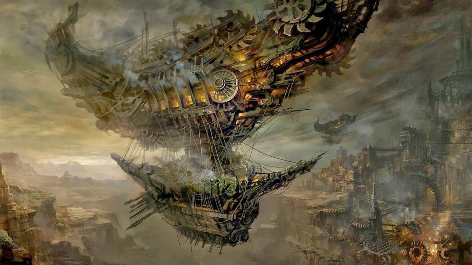 1920x1080 Video game screenshot, steampunk, airships, fantasy city, fantasy