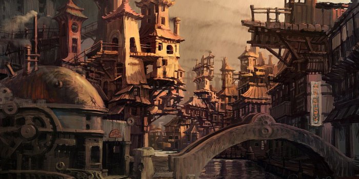 1300x713 Steampunk Fantasy City | Concept Art by Sergey Skachkov , Russia