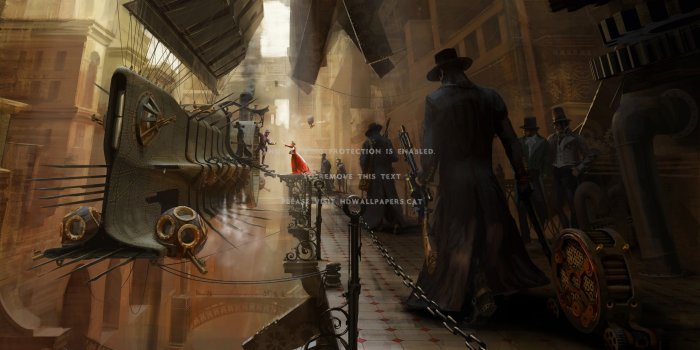 3840x2160 steampunk city gun luggage ship man fantasy